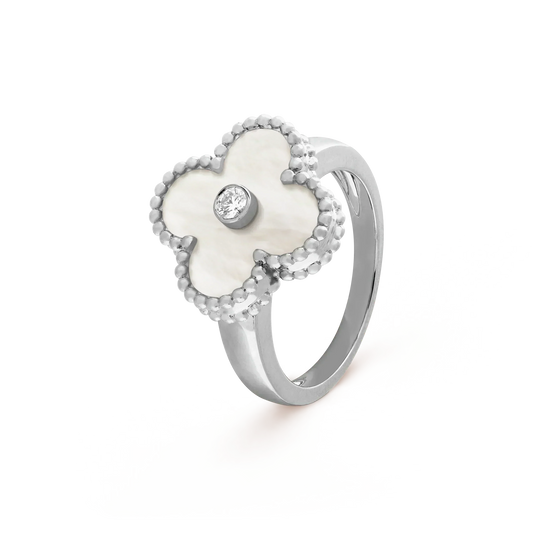 [⭐Veyra]CLOVER SILVER MOP DIAMOND RING
