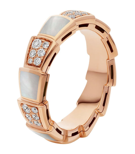 [⭐Veyra]SERPENTI RING PINK GOLD MOP DIAMOND PAVED 4MM