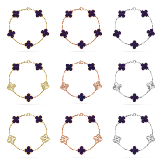 [⭐Veyra]CLOVER 5 MOTIF PURPLE STRIPES BRACELET COLLECTION