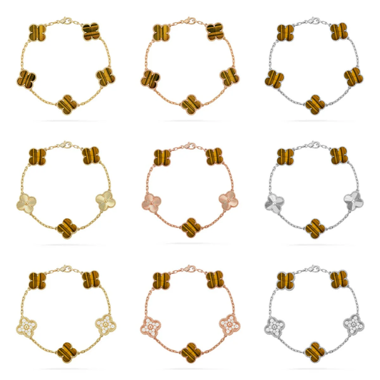 [⭐Veyra] CLOVER 5 MOTIFS TIGER EYE BRACELET COLLECTION