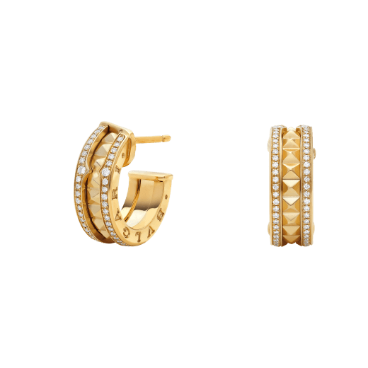 [⭐Veyra]ZERO 1 ROCK GOLD EARRINGS WITH STUDDED SPIRAL AND PAVED DIAMONDS