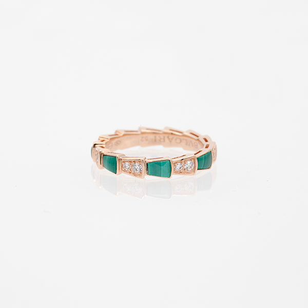 [⭐Veyra]SERPENTI RING PINK GOLD MALACHITE DIAMOND 3MM