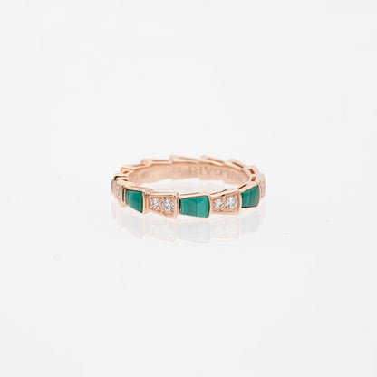 [⭐Veyra]SERPENTI RING PINK GOLD MALACHITE DIAMOND 3MM