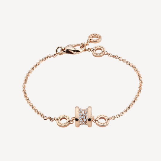 [⭐Veyra]ZERO 1 SOFT PINK GOLD WITH PAVED DIAMONDS ON THE SPIRAL BRACELET