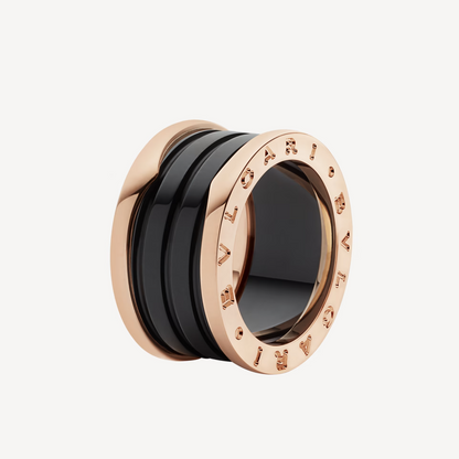 [⭐Veyra]ZERO 1 FOUR-BAND LOOPS AND BLACK CERAMIC SPIRAL PINK GOLD RING