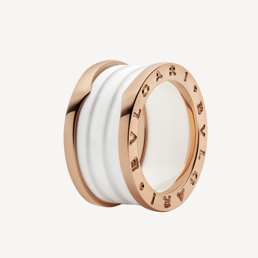 [⭐Veyra]ZERO 1 FOUR-BAND LOOPS AND WHITE CERAMIC SPIRAL PINK GOLD RING