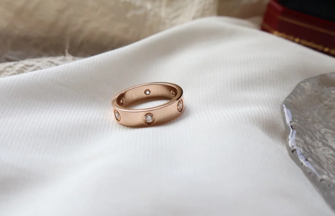 [⭐Veyra]LOVE RING 5.5MM 6 DIAMONDS PINK GOLD