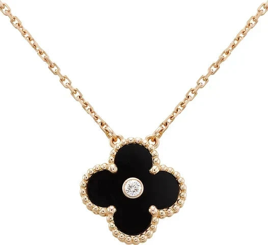[⭐Veyra]CLOVER 15MM DIAMOND ONYX NECKLACE