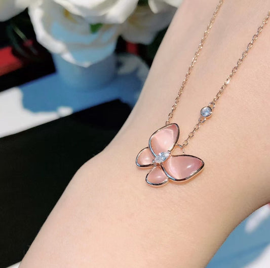 [⭐Veyra]BUTTERFLY PINK MOTHER-OF-PEARL DIAMOND NECKLACE
