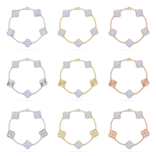 [⭐Veyra] CLOVER 5 MOTIF PURPLE CHALCEDONY BRACELET COLLECTION