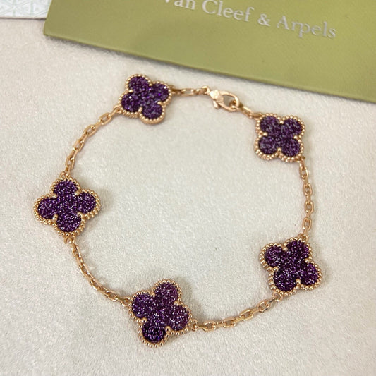 [⭐Veyra]NEW PURPLE SAND-GOLD FOUR-LEAF CLOVER 5-FLOWER BRACELET