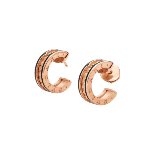 [⭐Veyra]ZERO 1 ROCK PINK GOLD EARRINGS WITH STUDDED SPIRAL AND BLACK CERAMIC