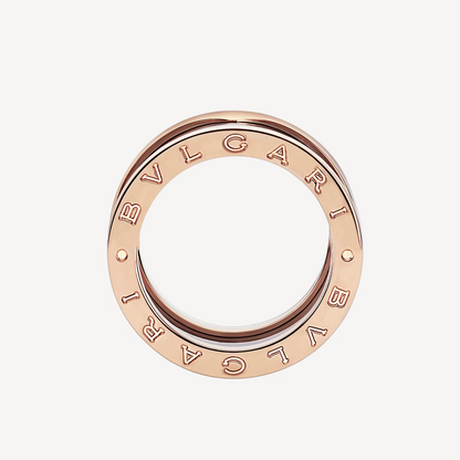 [⭐Veyra]ZERO 1 FOUR-BAND LOOPS AND BLACK CERAMIC SPIRAL PINK GOLD RING