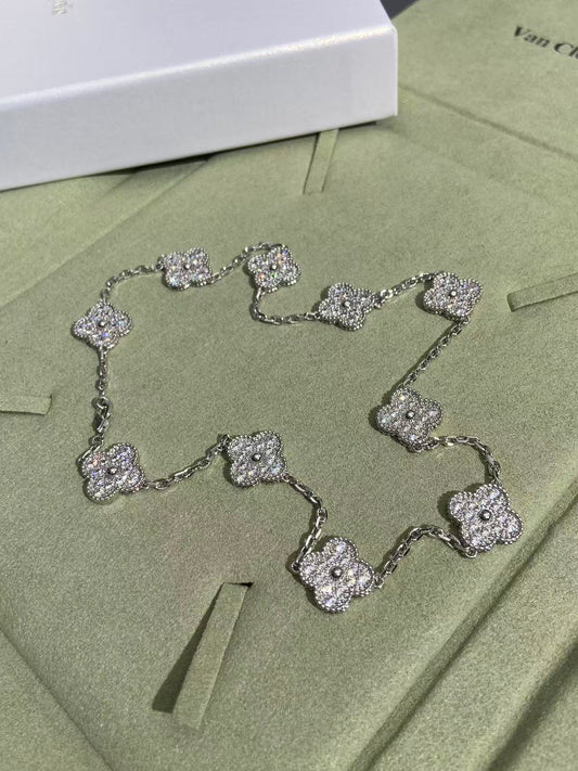 [⭐Veyra]CLOVER 10 MOTIFS  FULL DIAMOND NECKLACE