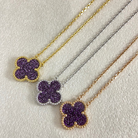 [⭐Veyra]NEW 15MM PURPLE SAND-GOLD FOUR-LEAF CLOVER NECKLACE