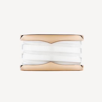 [⭐Veyra]ZERO 1 FOUR-BAND LOOPS AND WHITE CERAMIC SPIRAL PINK GOLD RING