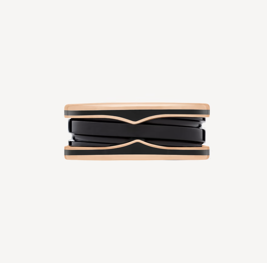 [⭐Veyra]ZERO 1 TWO-BAND WITH MATTE BLACK CERAMIC PINK GOLD RING