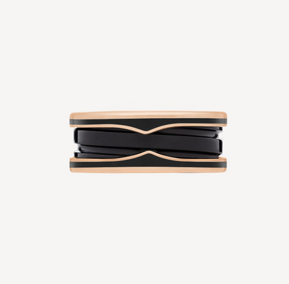 [⭐Veyra]ZERO 1 TWO-BAND WITH MATTE BLACK CERAMIC PINK GOLD RING