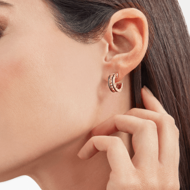 [⭐Veyra]ZERO 1 ROCK PINK GOLD EARRINGS WITH STUDDED SPIRAL AND BLACK CERAMIC