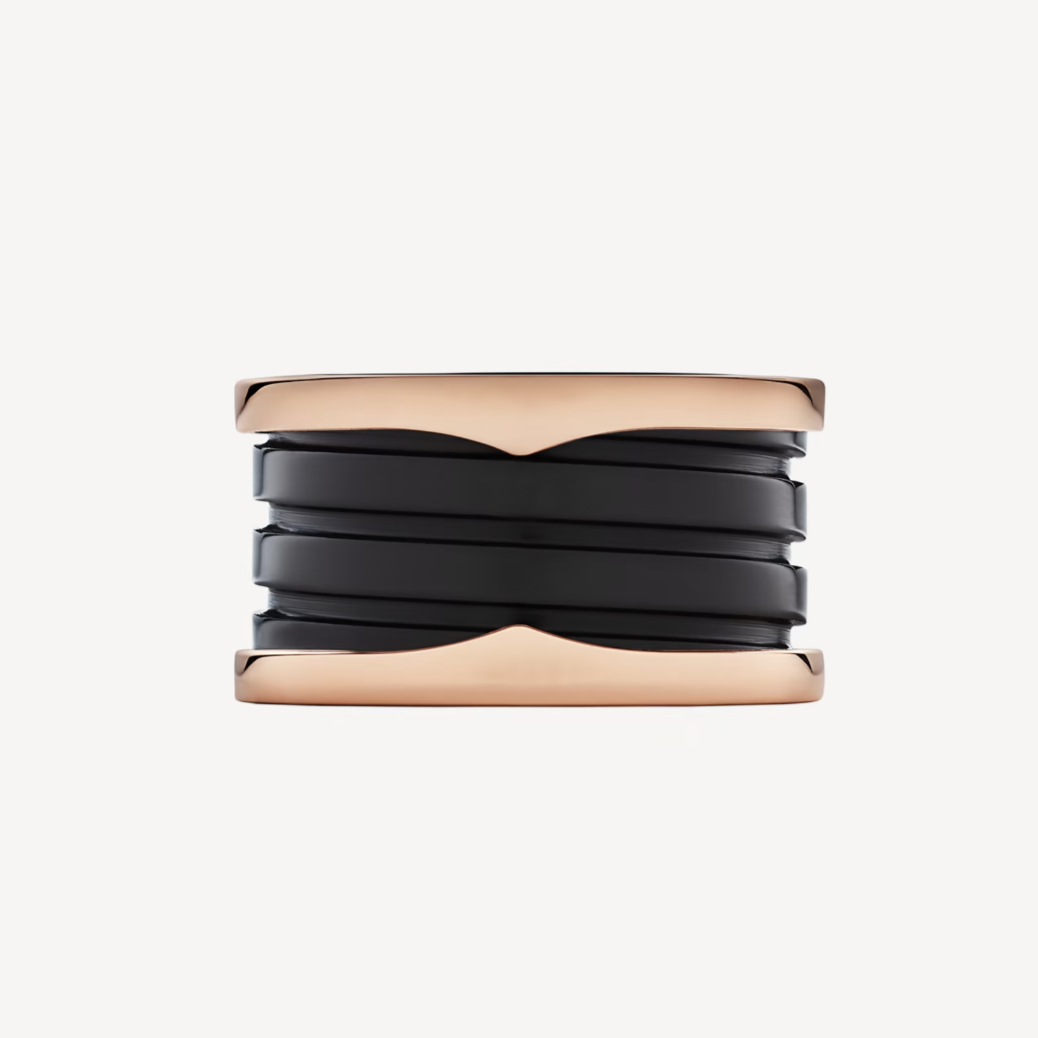 [⭐Veyra]ZERO 1 FOUR-BAND LOOPS AND BLACK CERAMIC SPIRAL PINK GOLD RING