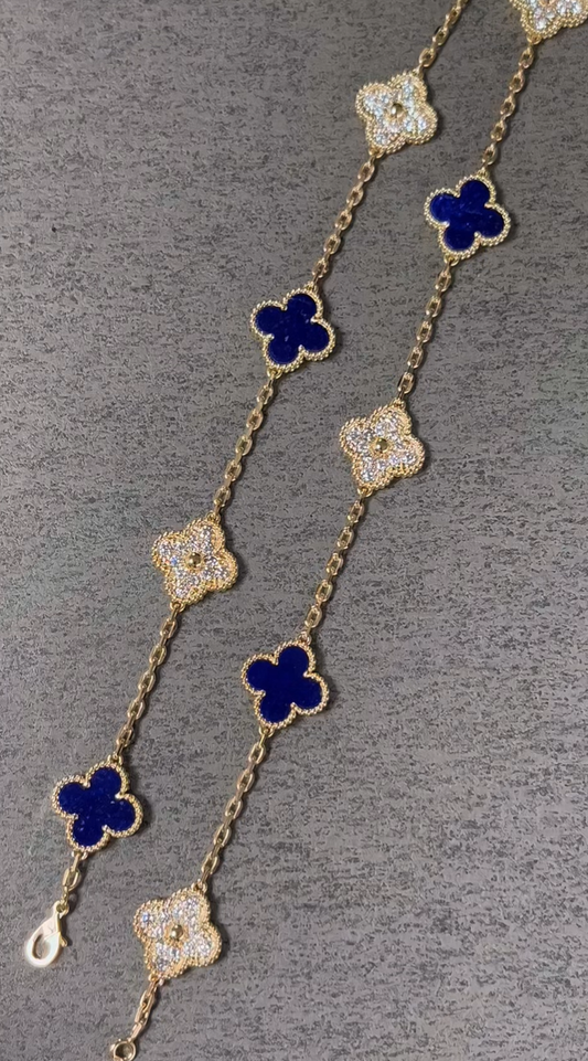 [⭐Veyra]CLOVER 10 MOTIFS DIAMONDS SET IN LAPIS LAZULI
