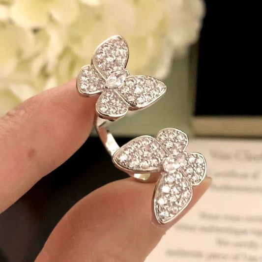 [⭐Veyra]TWIN SILVER BUTTERFLY DIAMOND RING