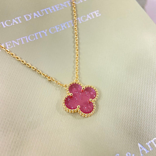 [⭐Veyra]15MM BUBBLE PINK ENAMEL SINGLE-FLOWER FOUR-LEAF CLOVER NECKLACE