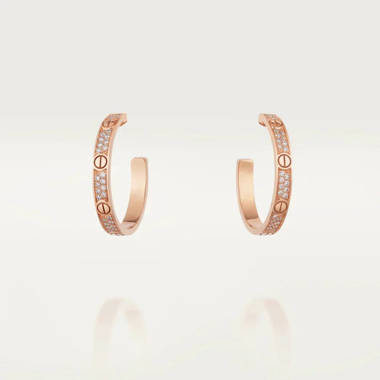 [⭐Veyra]LOVE DIAMOND PINK GOLD HOOP EARRINGS