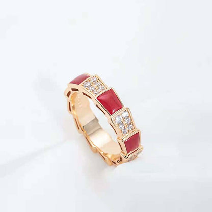 [⭐Veyra]SERPENTI RING PINK GOLD CARNELIAN DIAMOND PAVED 4MM
