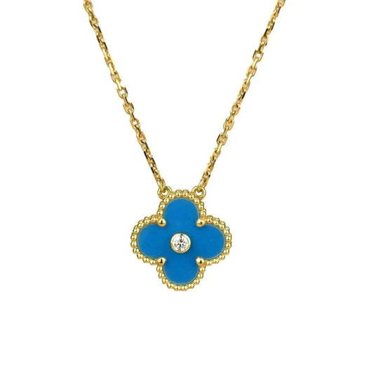 [⭐Veyra]CLOVER 15MM DIAMOND AND BLUE AGATE NECKLACE