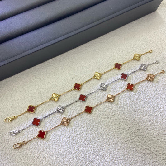 [⭐Veyra]CLOVER 6 MOTIF RED AGATE LASER BRACELET