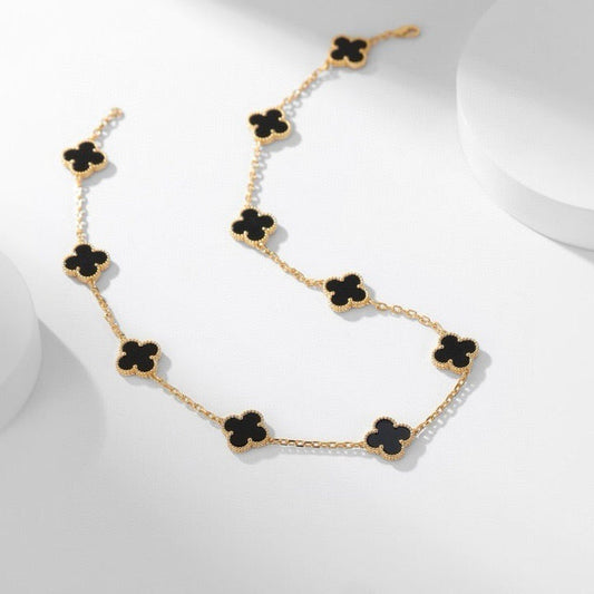 [⭐Veyra]CLOVER 10 MOTIFS ONYX NECKLACE