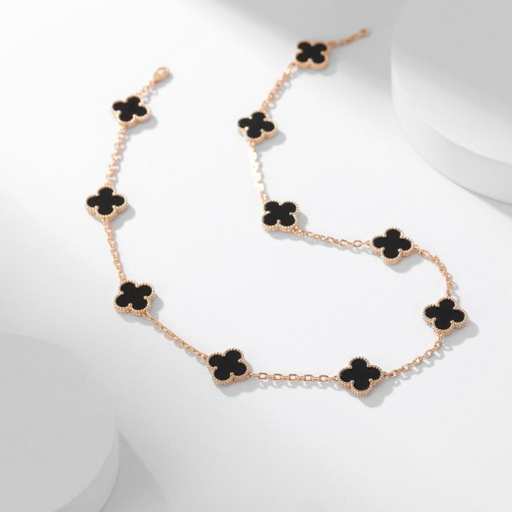 [⭐Veyra]CLOVER 10 MOTIFS ONYX NECKLACE