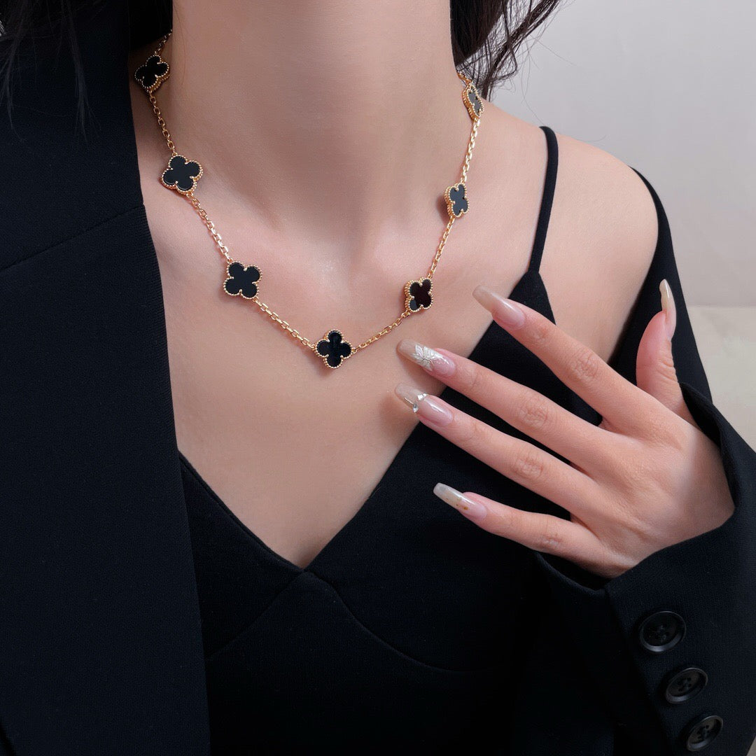 [⭐Veyra]CLOVER 10 MOTIFS ONYX NECKLACE