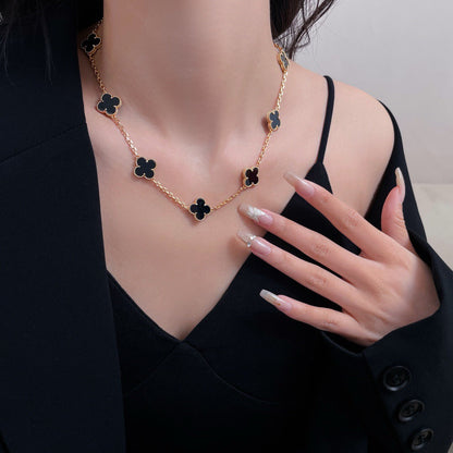 [⭐Veyra]CLOVER 10 MOTIFS ONYX NECKLACE