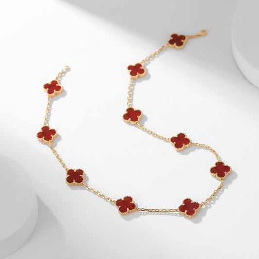 [⭐Veyra]CLOVER 10 MOTIFS CARNELIAN NECKLACE