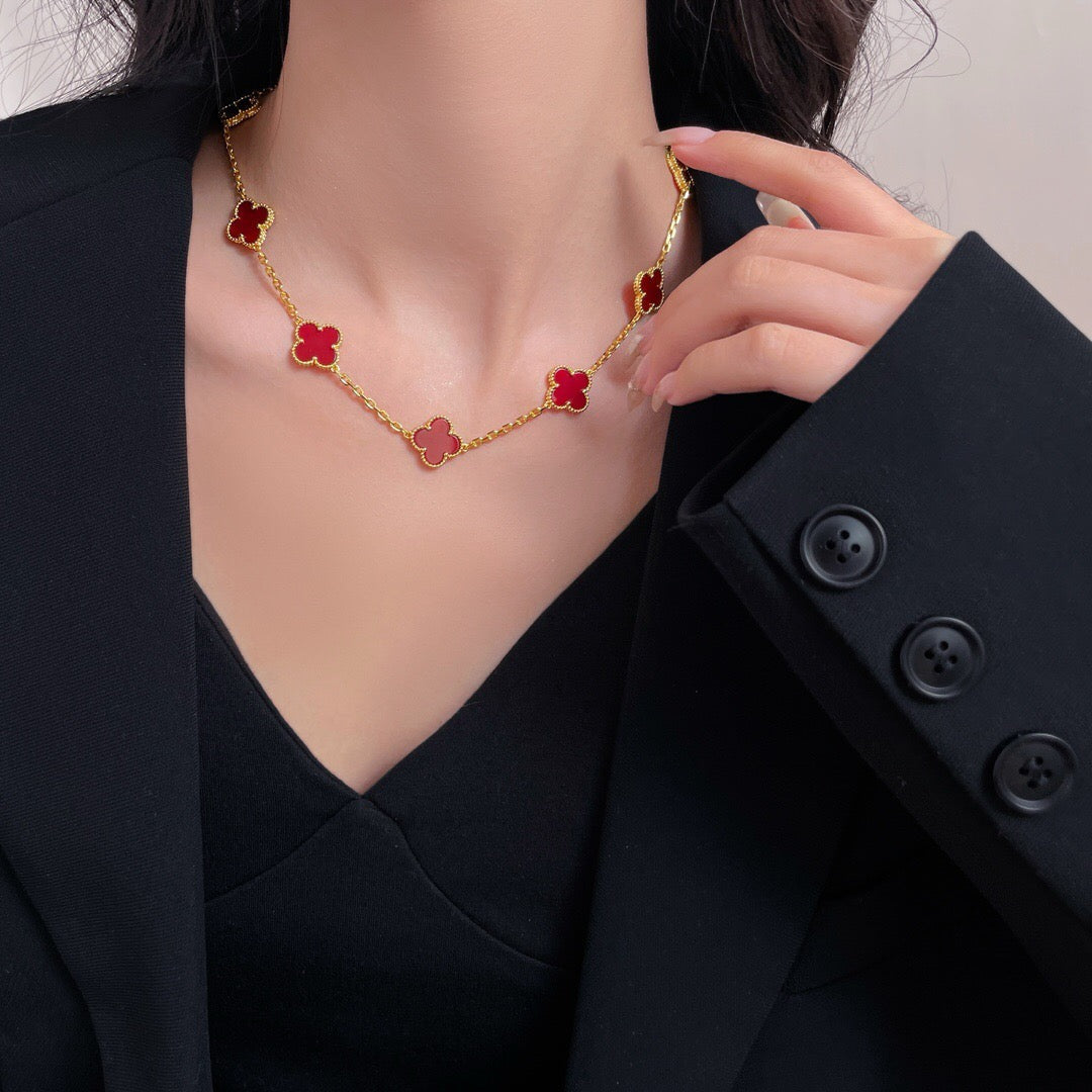 [⭐Veyra]CLOVER 10 MOTIFS CARNELIAN NECKLACE