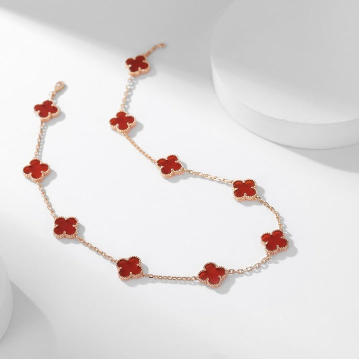 [⭐Veyra]CLOVER 10 MOTIFS CARNELIAN NECKLACE