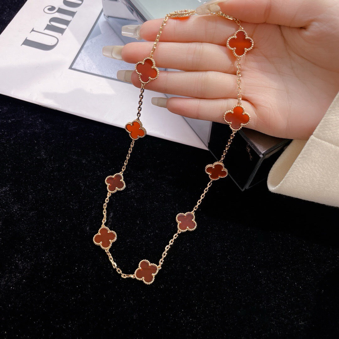 [⭐Veyra]CLOVER 10 MOTIFS CARNELIAN NECKLACE