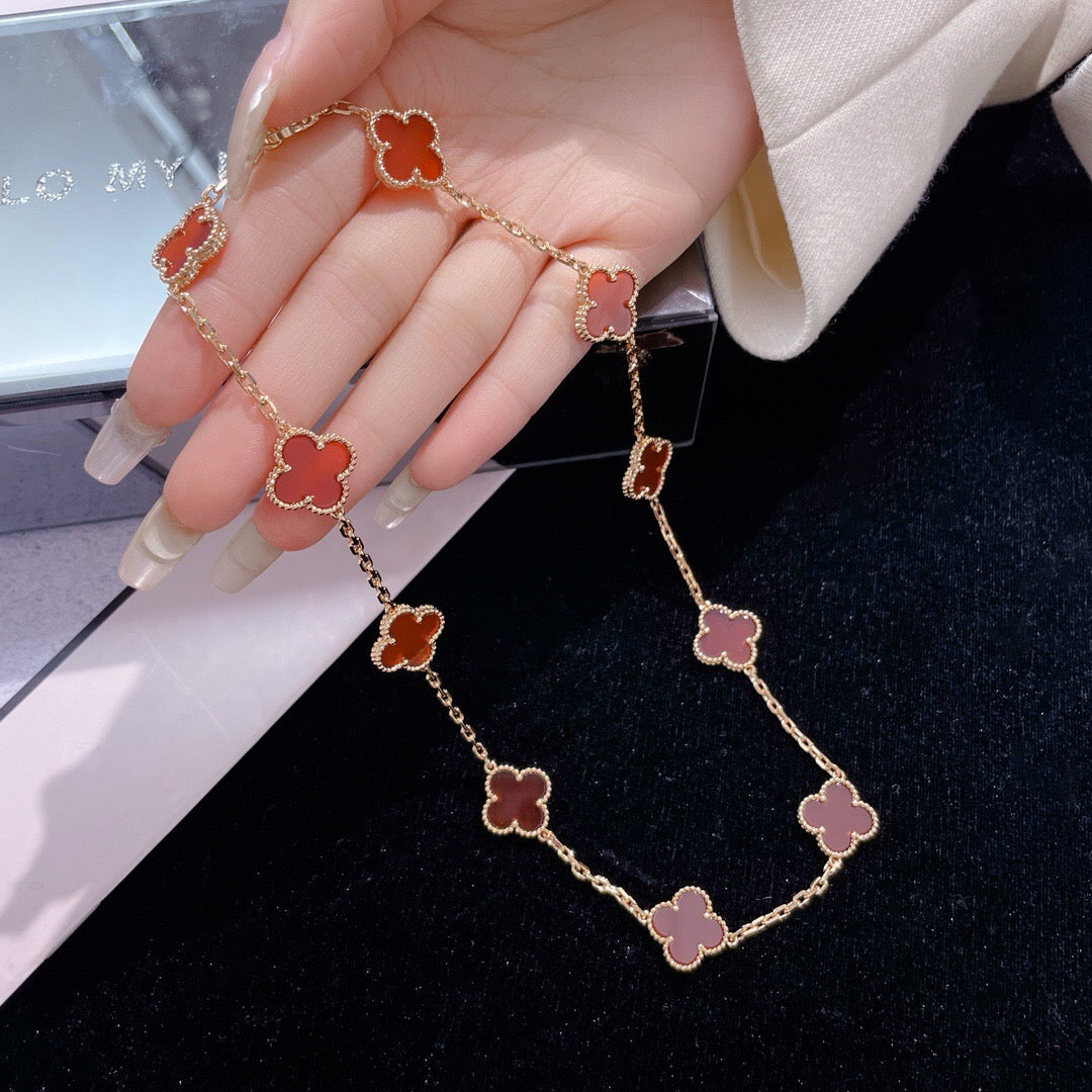 [⭐Veyra]CLOVER 10 MOTIFS CARNELIAN NECKLACE