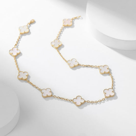 [⭐Veyra]CLOVER 10 MOTIFS WHITE MOTHER OF PEARL NECKLACE