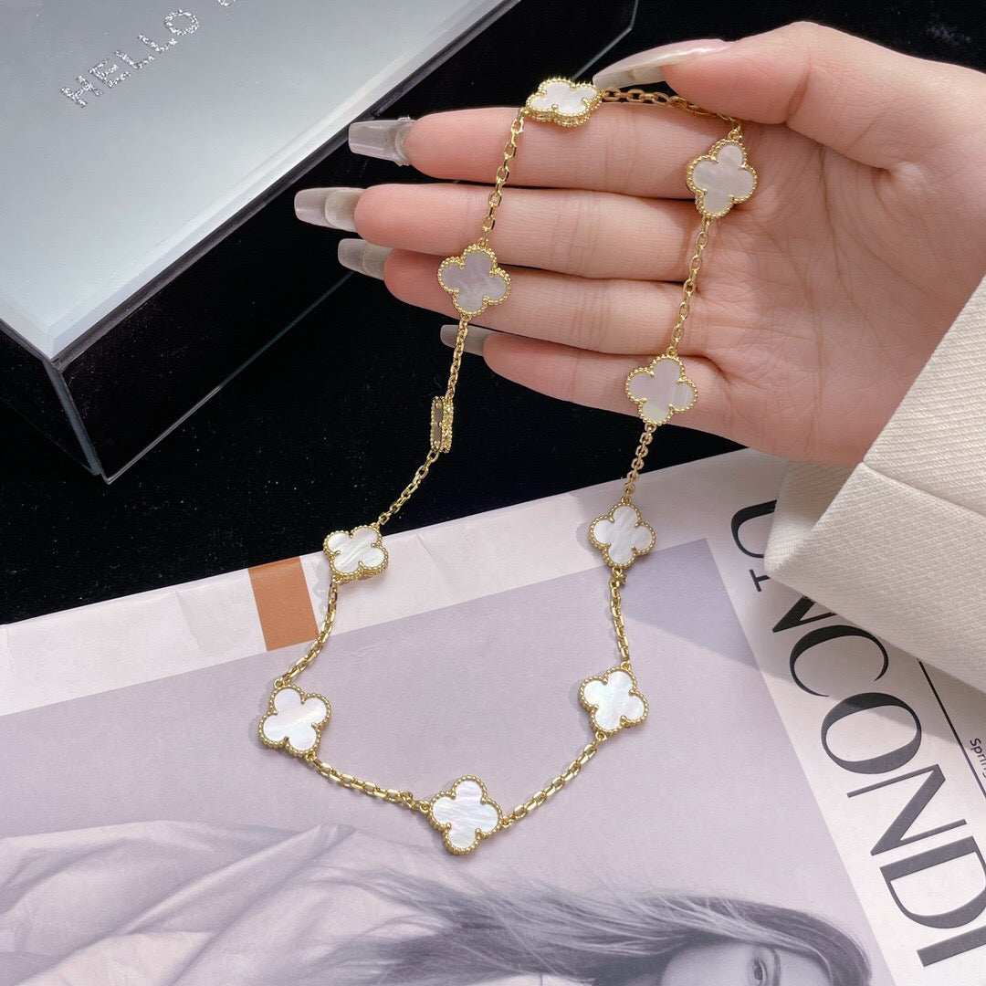 [⭐Veyra]CLOVER 10 MOTIFS WHITE MOTHER OF PEARL NECKLACE