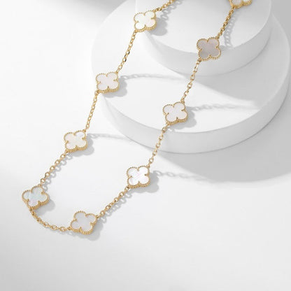[⭐Veyra]CLOVER 10 MOTIFS WHITE MOTHER OF PEARL NECKLACE