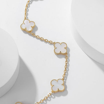 [⭐Veyra]CLOVER 10 MOTIFS WHITE MOTHER OF PEARL NECKLACE