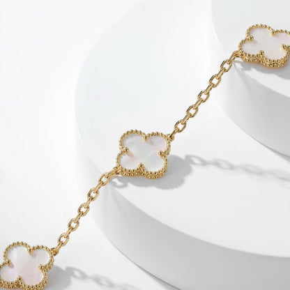 [⭐Veyra]CLOVER 10 MOTIFS WHITE MOTHER OF PEARL NECKLACE