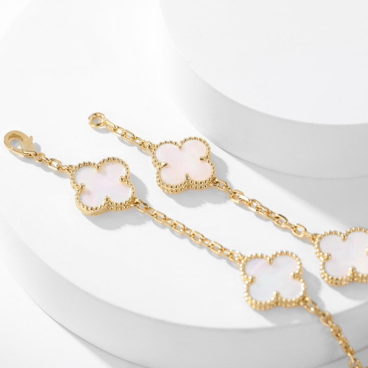 [⭐Veyra]CLOVER 10 MOTIFS WHITE MOTHER OF PEARL NECKLACE