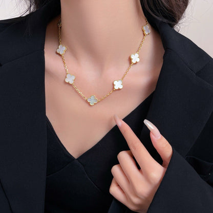 [⭐Veyra]CLOVER 10 MOTIFS WHITE MOTHER OF PEARL NECKLACE