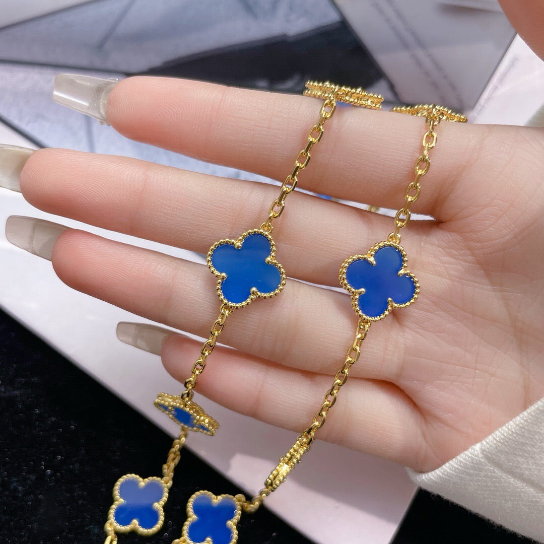 [⭐Veyra]CLOVER 10 MOTIFS BLUE AGATE NECKLACE