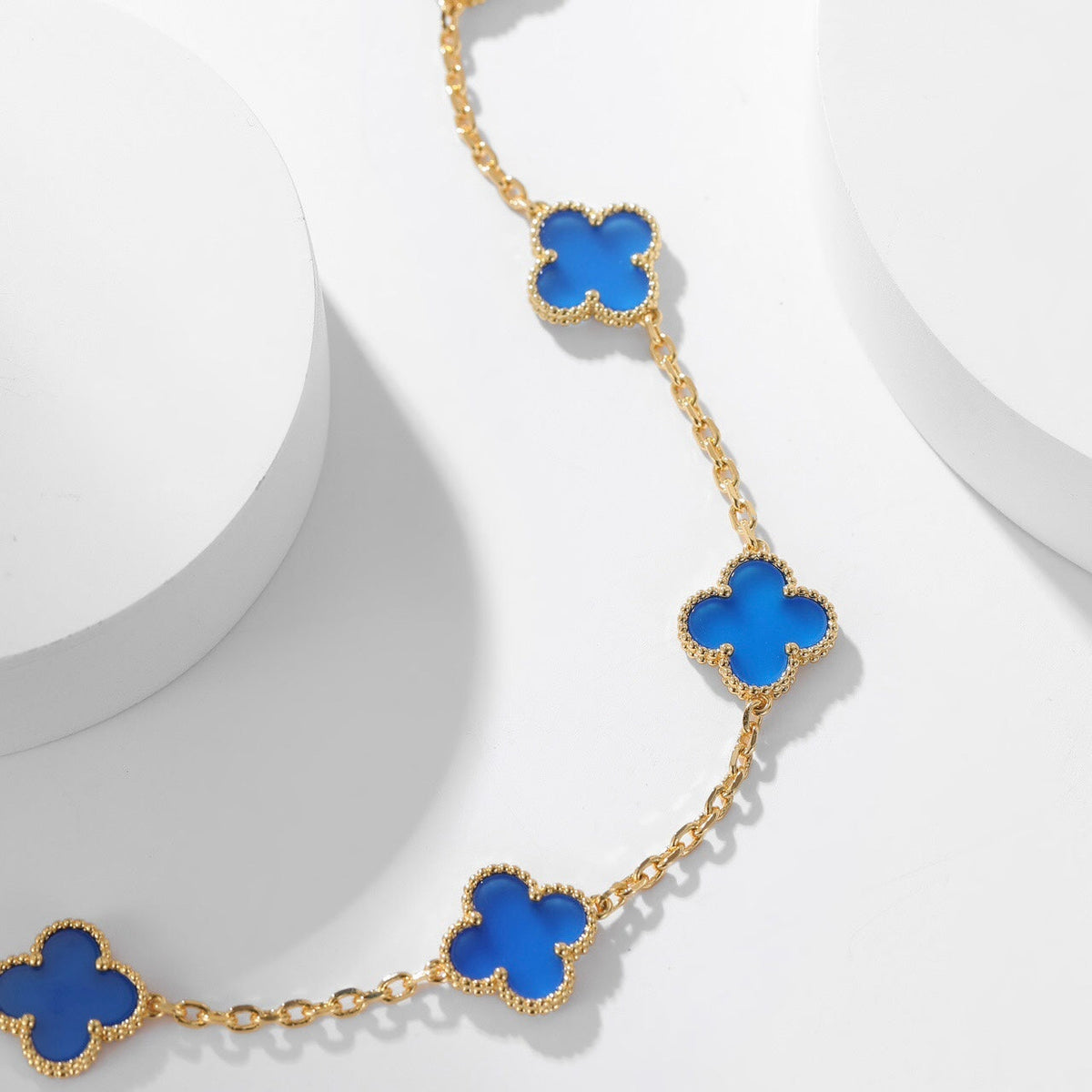 [⭐Veyra]CLOVER 10 MOTIFS BLUE AGATE NECKLACE