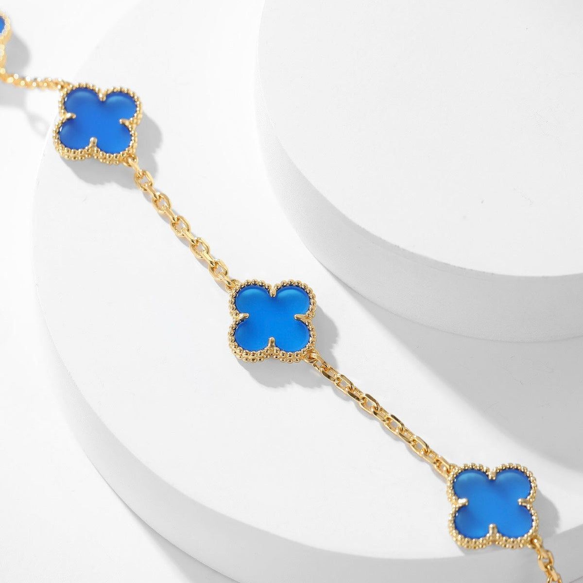 [⭐Veyra]CLOVER 10 MOTIFS BLUE AGATE NECKLACE